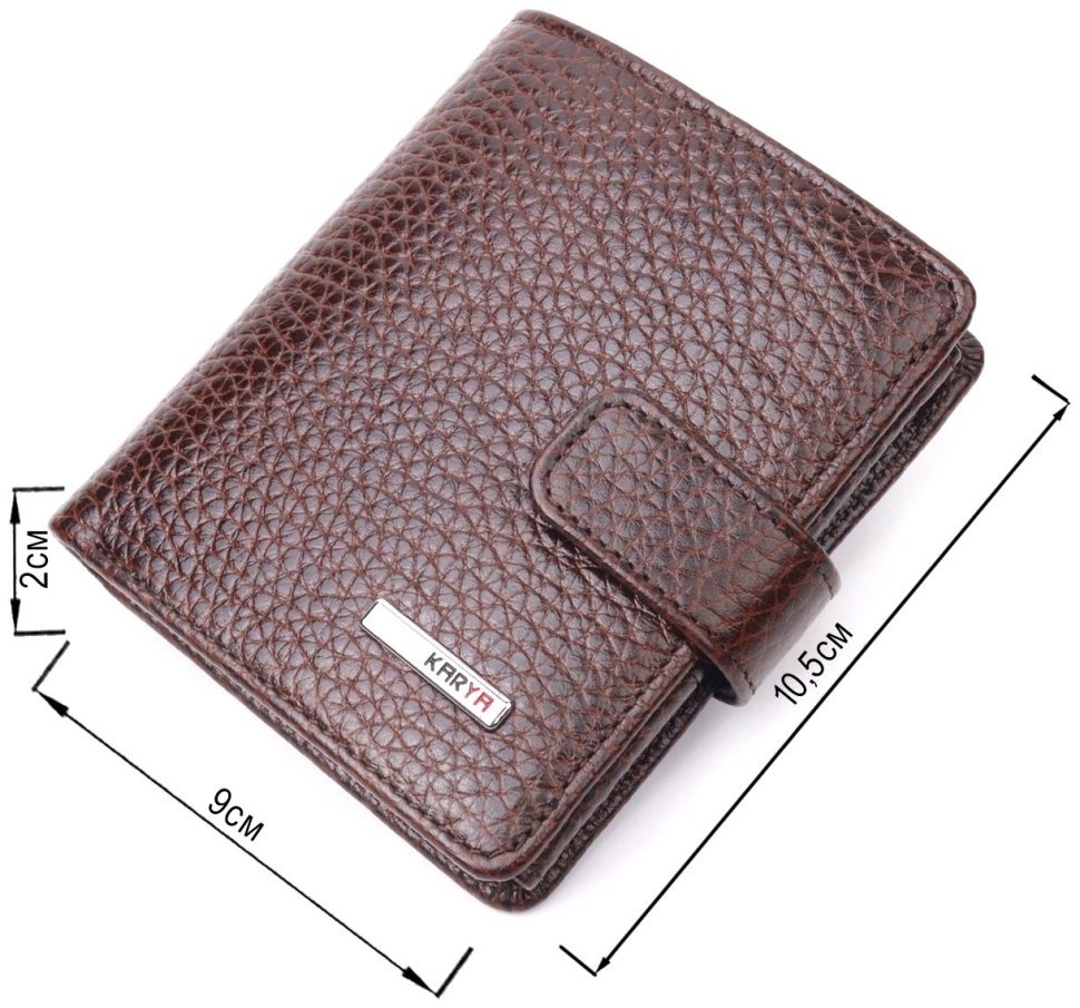 Коричневий чоловічий портмоне з натуральної шкіри флотар з хлястиком на кнопці KARYA (2421373) modnotak фото №11