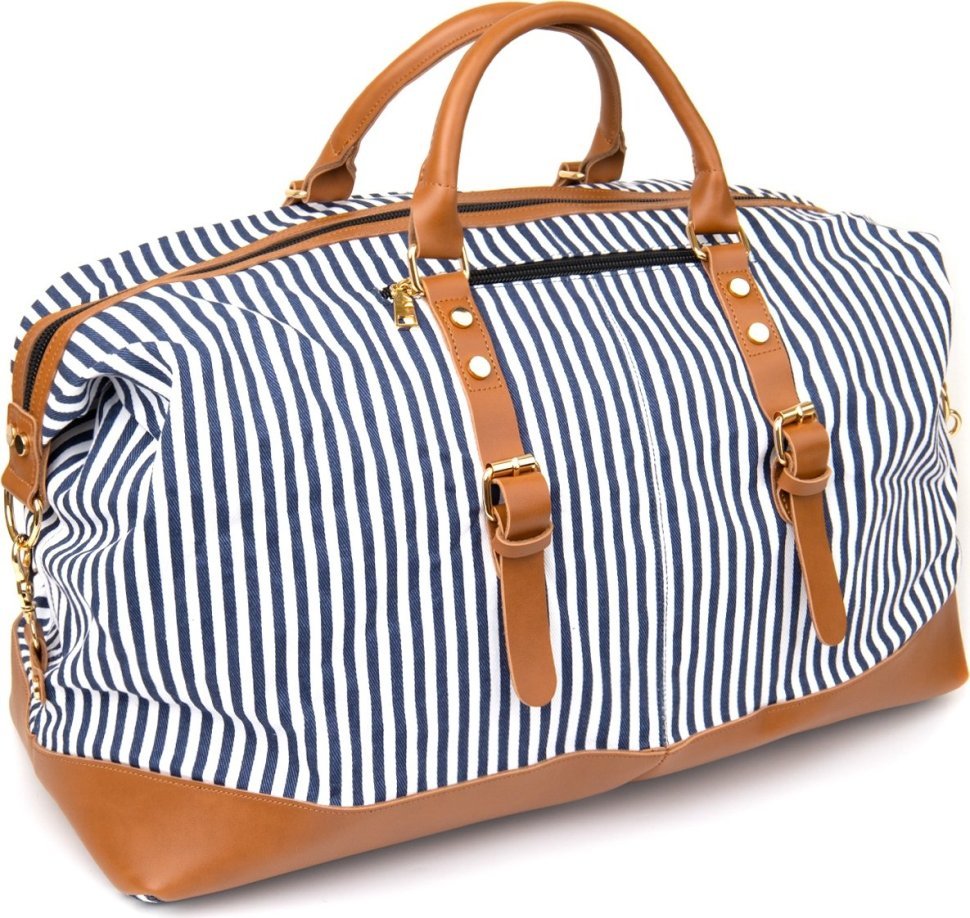 Біла дорожня текстильна жіноча сумка в смужку Vintage (20667)