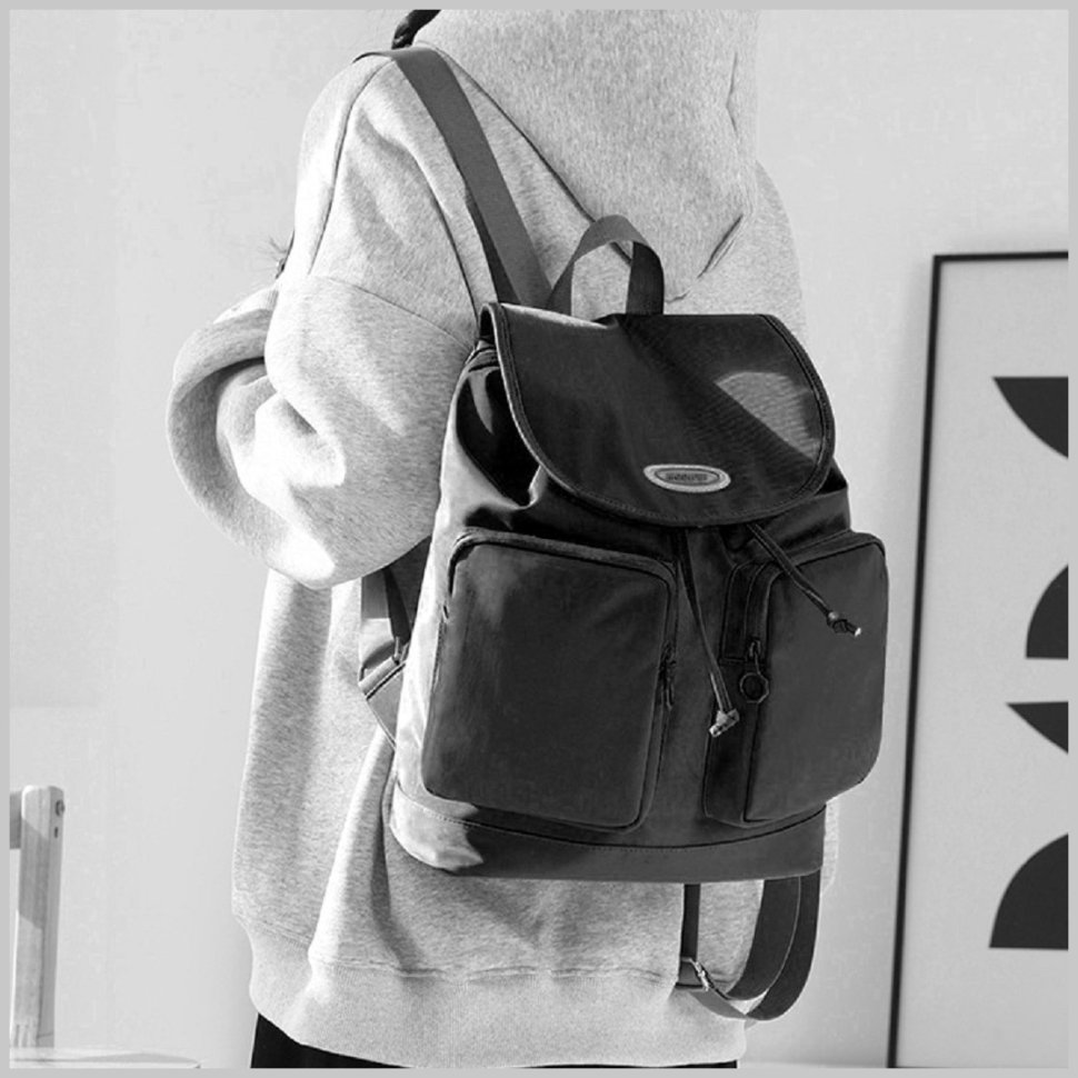 Черный женский рюкзак из прочного текстиля с клапаном Confident 77571
