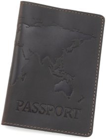 Обкладинка шкіряна на паспорт з тисненням карти Leather Collection 97771 темно-коричневий