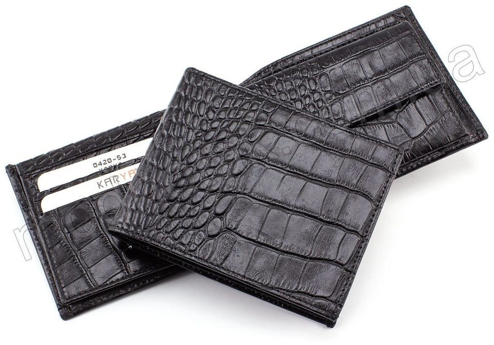 Чорний шкіряний гаманець з тисненням під рептилію KARYA (0420-53)