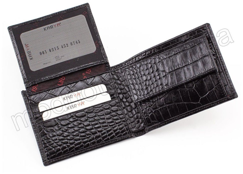Чорний шкіряний гаманець з тисненням під рептилію KARYA (0420-53)
