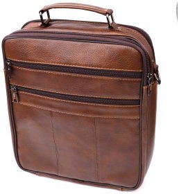 Вместительная деловая мужская сумка из кожи через плечо с ручкой для носки Vintage 98171 коричневого цвета