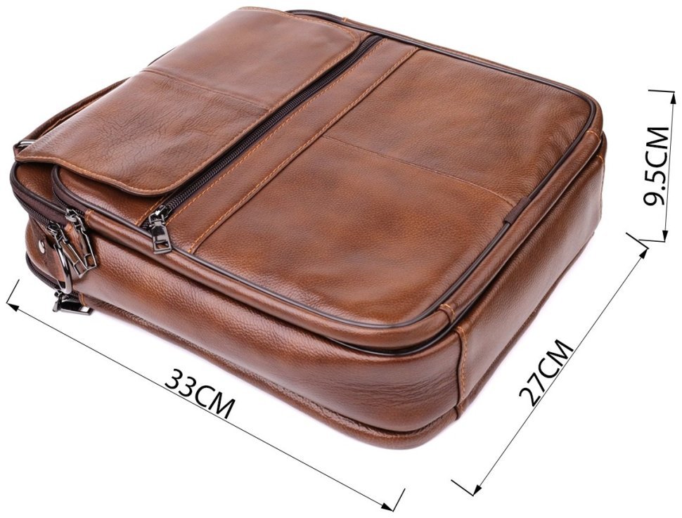 Вместительная деловая мужская сумка из кожи через плечо с ручкой для носки Vintage 98171 коричневого цвета modnotak фото №3