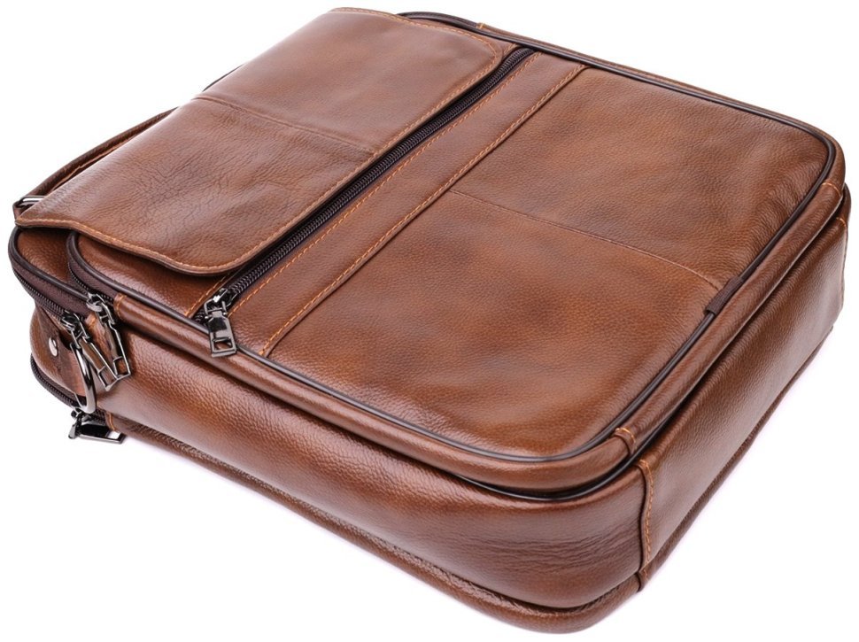 Вместительная деловая мужская сумка из кожи через плечо с ручкой для носки Vintage 98171 коричневого цвета modnotak фото №5