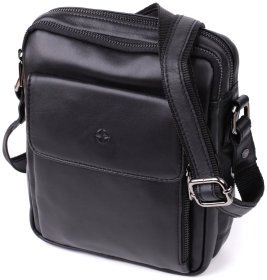 Повседневная мужская сумка планшет из гладкой кожи через плечо Tony Perotti черного цвета 108371