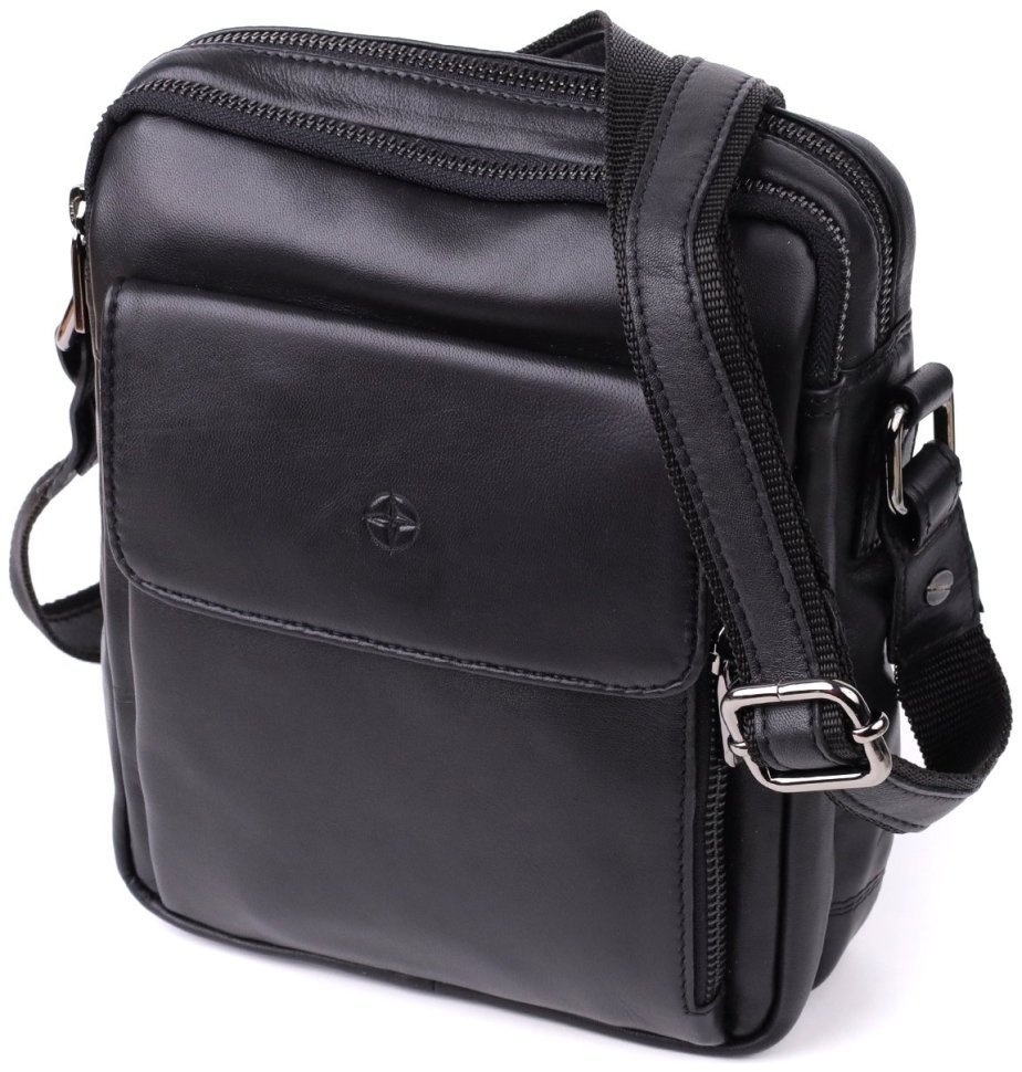 Повседневная мужская сумка планшет из гладкой кожи через плечо Tony Perotti черного цвета 108371 modnotak фото №1