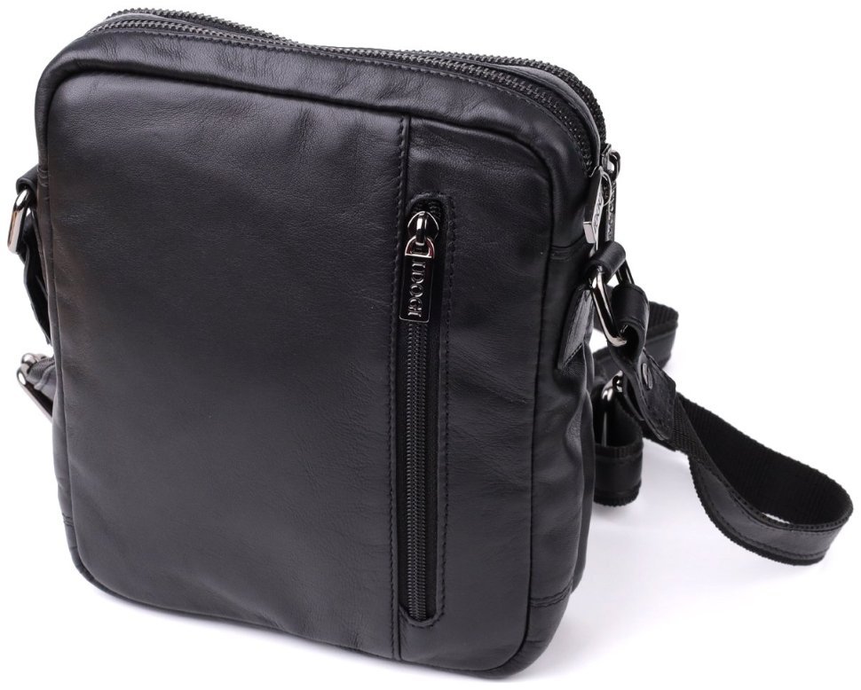 Повседневная мужская сумка планшет из гладкой кожи через плечо Tony Perotti черного цвета 108371 modnotak фото №2