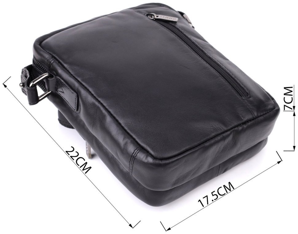 Повседневная мужская сумка планшет из гладкой кожи через плечо Tony Perotti черного цвета 108371 modnotak фото №3