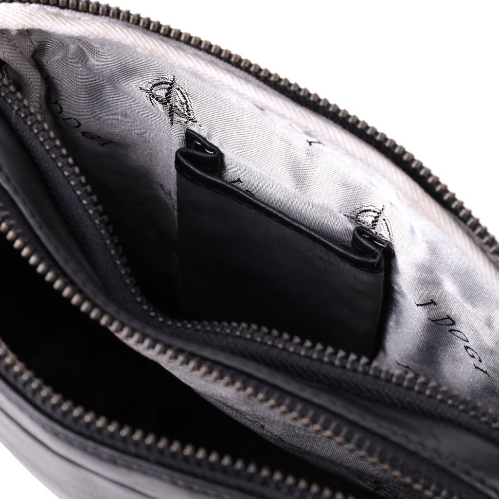 Повседневная мужская сумка планшет из гладкой кожи через плечо Tony Perotti черного цвета 108371 modnotak фото №8