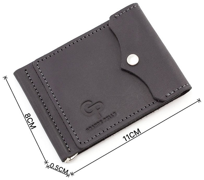 Шкіряний затиск ручної роботи чорного кольору Grande Pelle (13022) modnotak фото №3