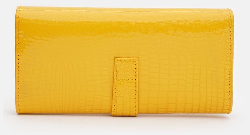 Большой яркий женский кошелек из кожзама с хлястиком на кнопке Monsen 109071 желтого цвета modnotak фото №3
