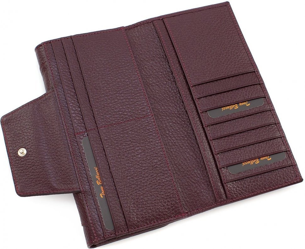 Просторий жіночий гаманець з якісної шкіри кольору марсала Tony Bellucci (10885)