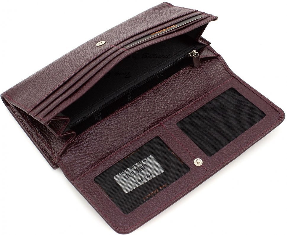 Просторий жіночий гаманець з якісної шкіри кольору марсала Tony Bellucci (10885)