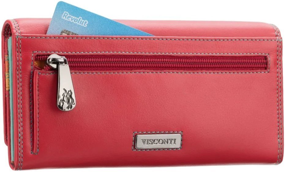 Якісний жіночий гаманець із натуральної шкіри червоного кольору з клапаном Visconti 69271
