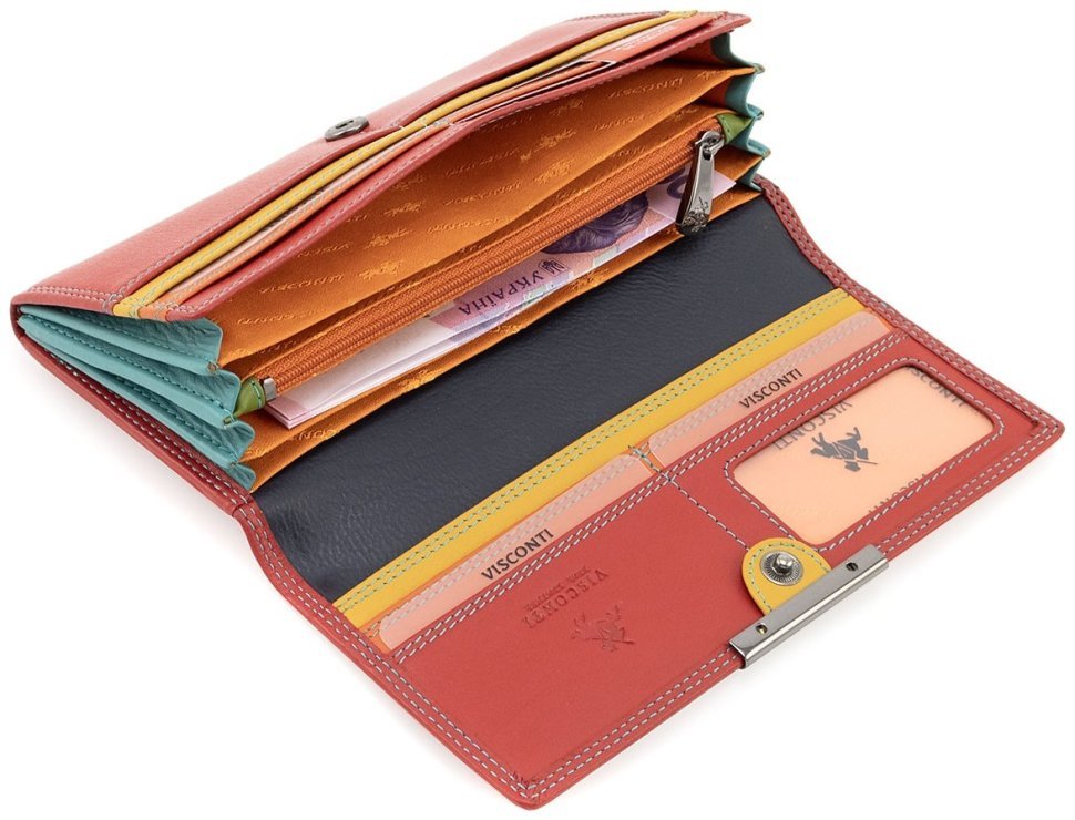 Якісний жіночий гаманець із натуральної шкіри червоного кольору з клапаном Visconti 69271 modnotak фото №7
