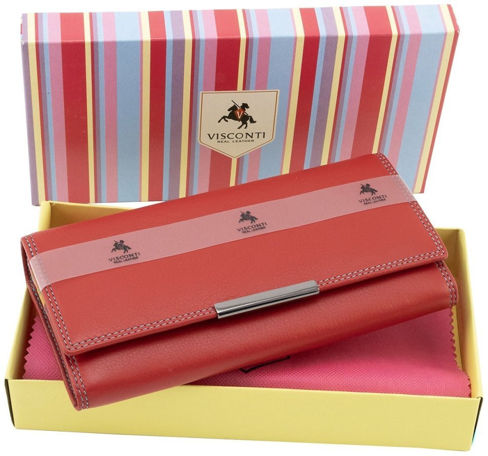 Якісний жіночий гаманець із натуральної шкіри червоного кольору з клапаном Visconti 69271 modnotak фото №11