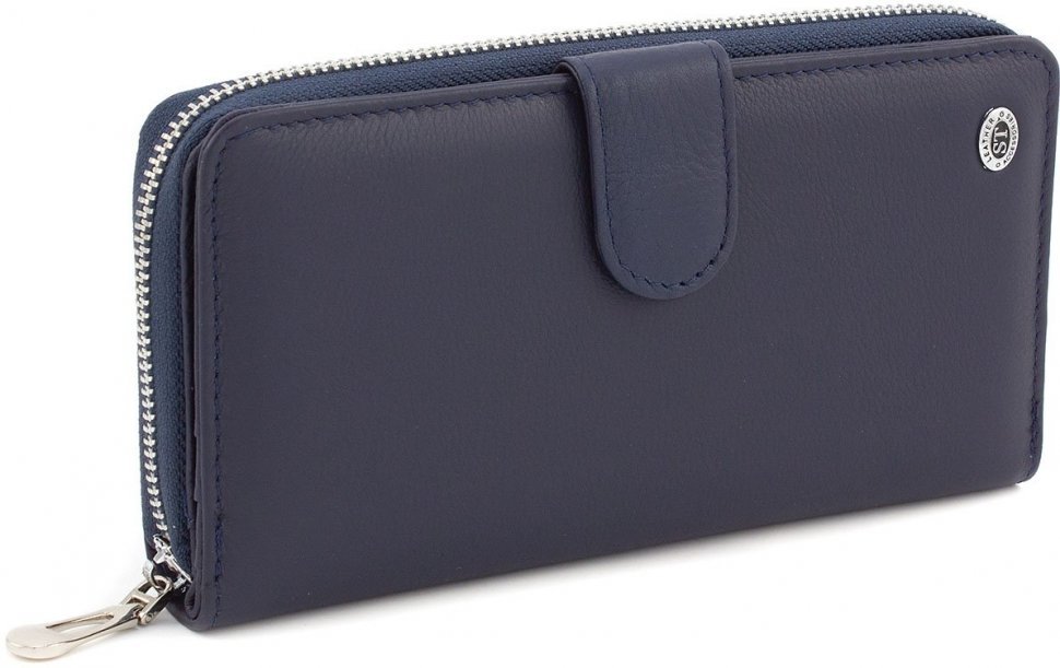 Темно-синій гаманець великого розміру з фактурної шкіри з двома автономними відсіками ST Leather (15341)