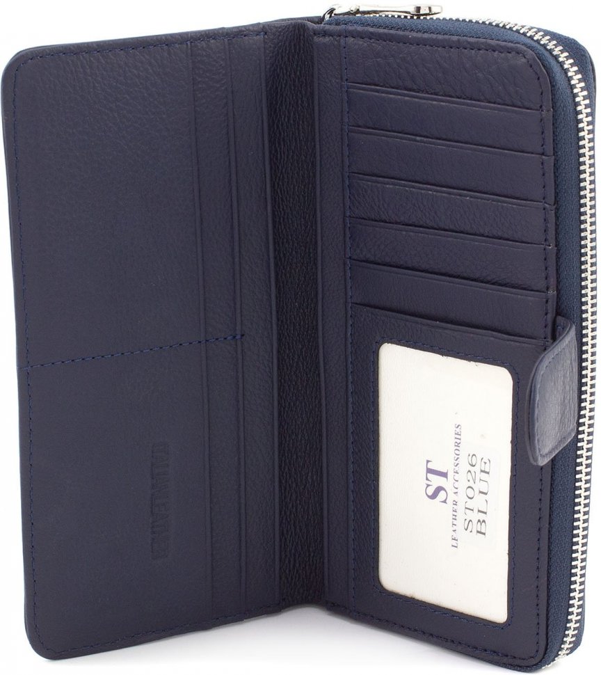 Темно-синій гаманець великого розміру з фактурної шкіри з двома автономними відсіками ST Leather (15341)