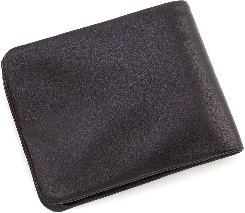 Чорний гаманець з м'якої телячої шкіри без фіксації KARYA (15549)