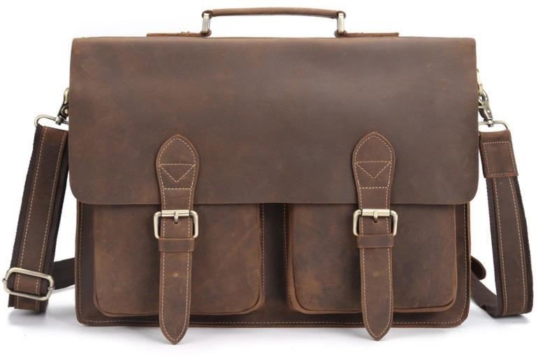 Мужской матовый вместительный портфель коричневого цвета из винтажной кожи Bexhill (19707)