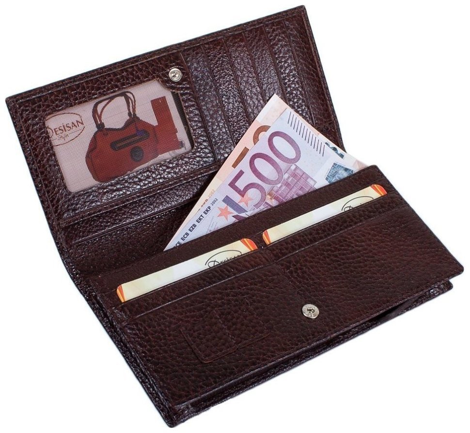 Великий чоловічий купюрник із якісної шкіри флотар Desisan 80472 коричневого кольору modnotak фото №4