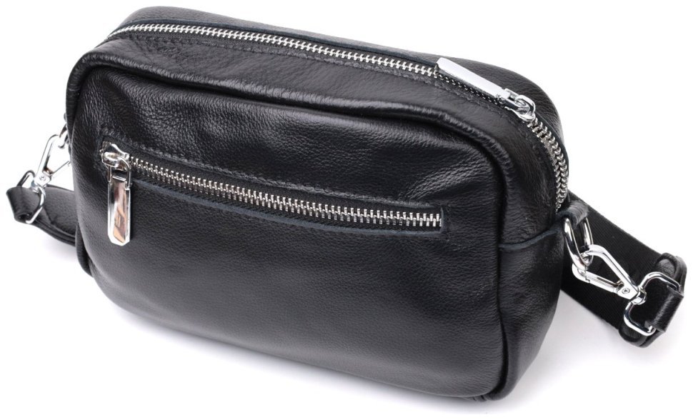 Жіноча чорна сумка-кроссбоді на плече з натуральної шкіри Vintage 2422436