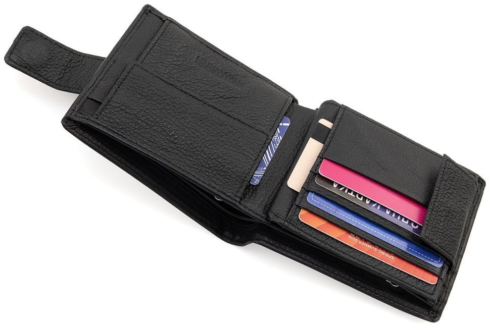 Кожаное портмоне мужское с большим количеством карманов для карт Marco Coverna 90872 (цвет черный) modnotak фото №4