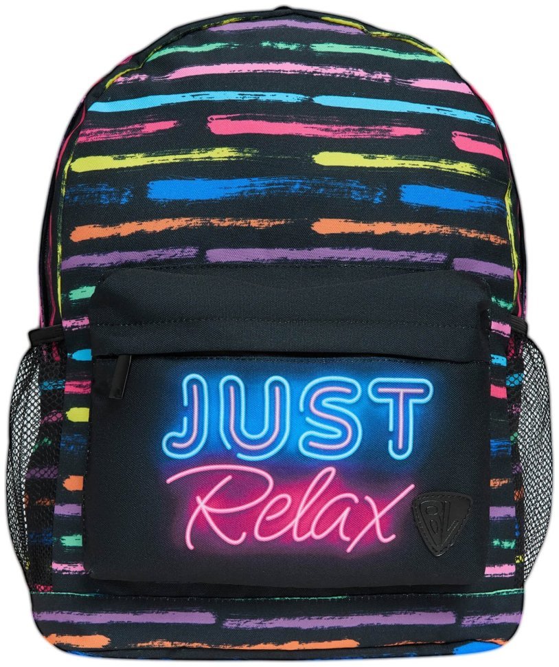 Повседневный молодежный рюкзак черного цвета с неоновой надписью "Just Relax" BL 111272 фото №1 Повседневный молодежный рюкзак черного цвета с неоновой надписью "Just Relax" BL 111272 modnotak фото №1