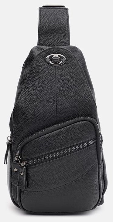 Чоловіча сумка-слінг середнього розміру із фактурної шкіри у чорному кольорі Keizer 71672