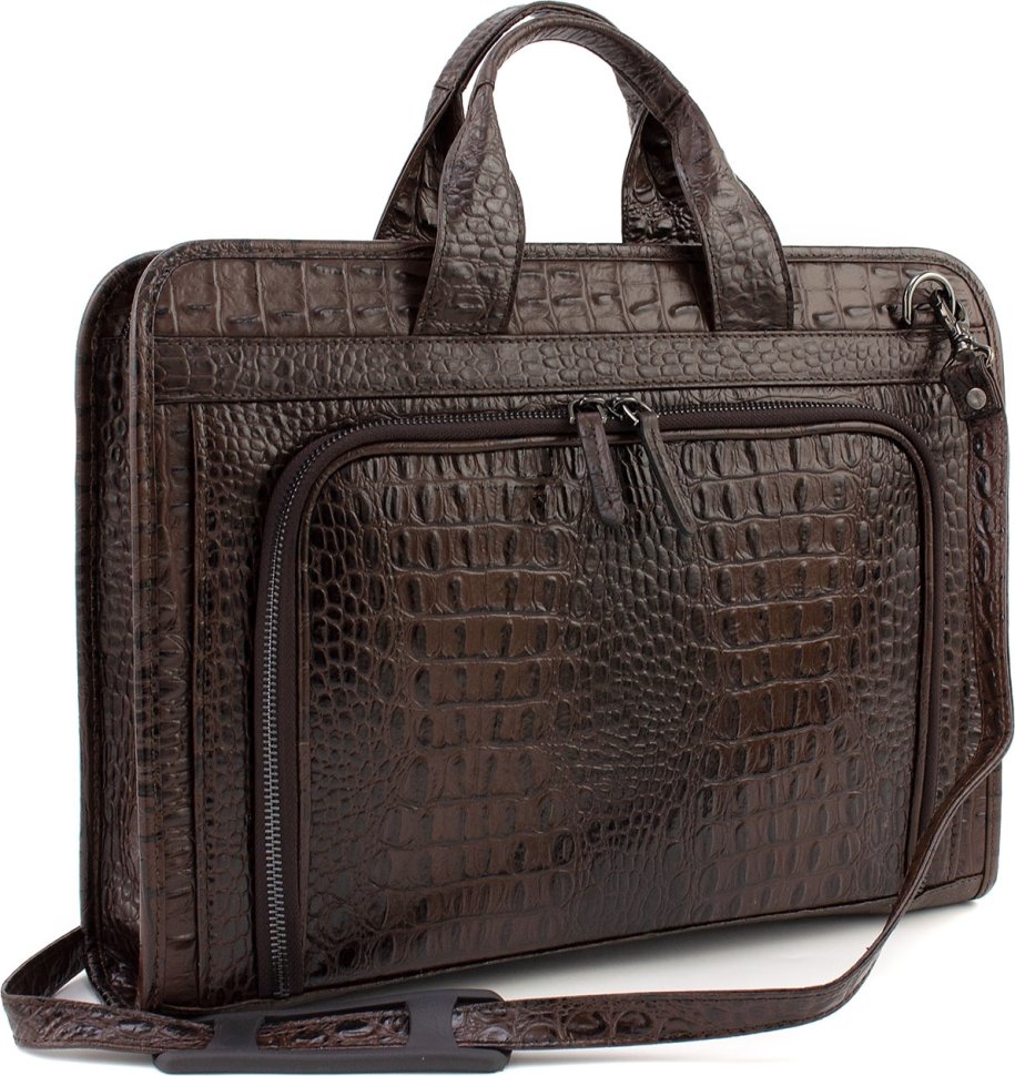 Мужская деловая сумка-портфель из натуральной кожи темно-коричневого цвета KARYA (21741)