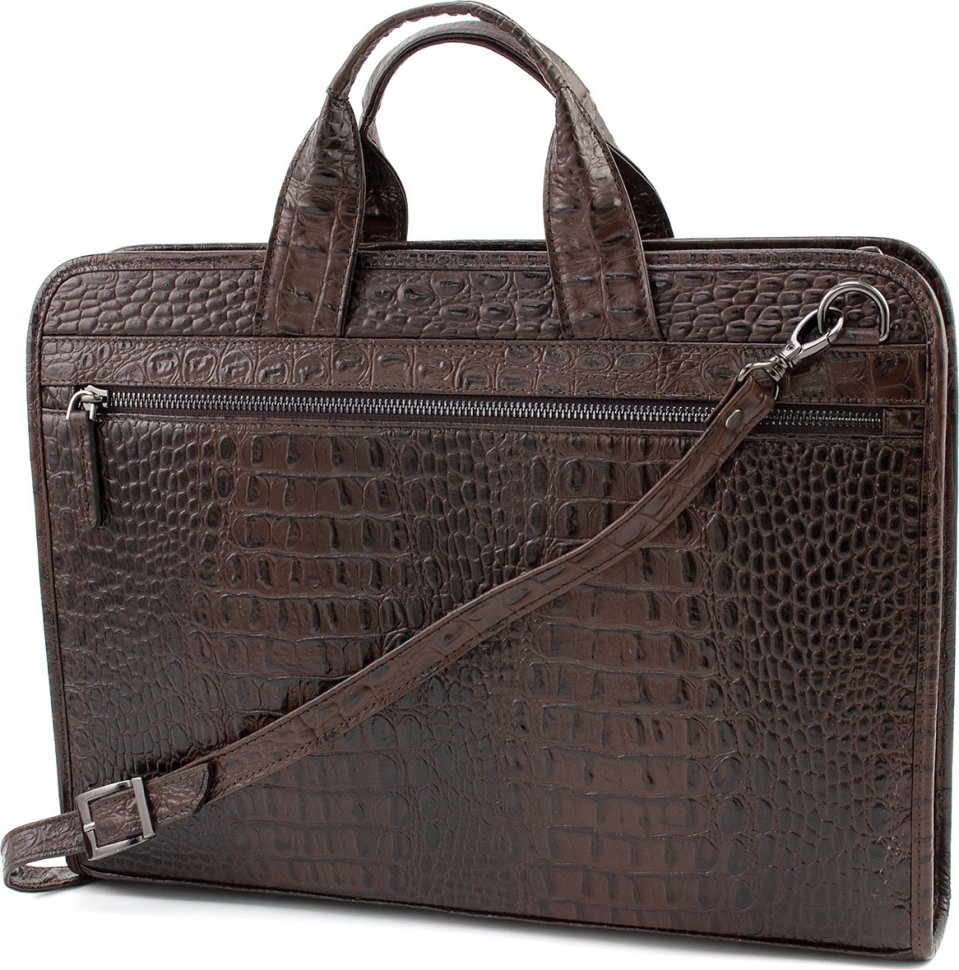 Мужская деловая сумка-портфель из натуральной кожи темно-коричневого цвета KARYA (21741)