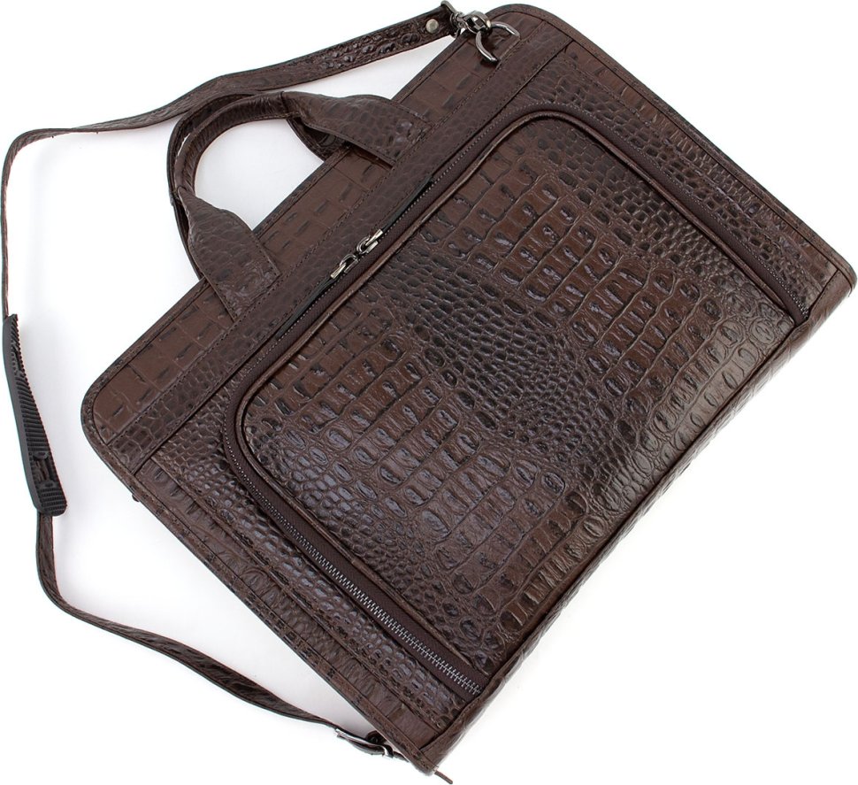 Чоловіча ділова сумка-портфель із натуральної шкіри темно-коричневого кольору KARYA (21741)
