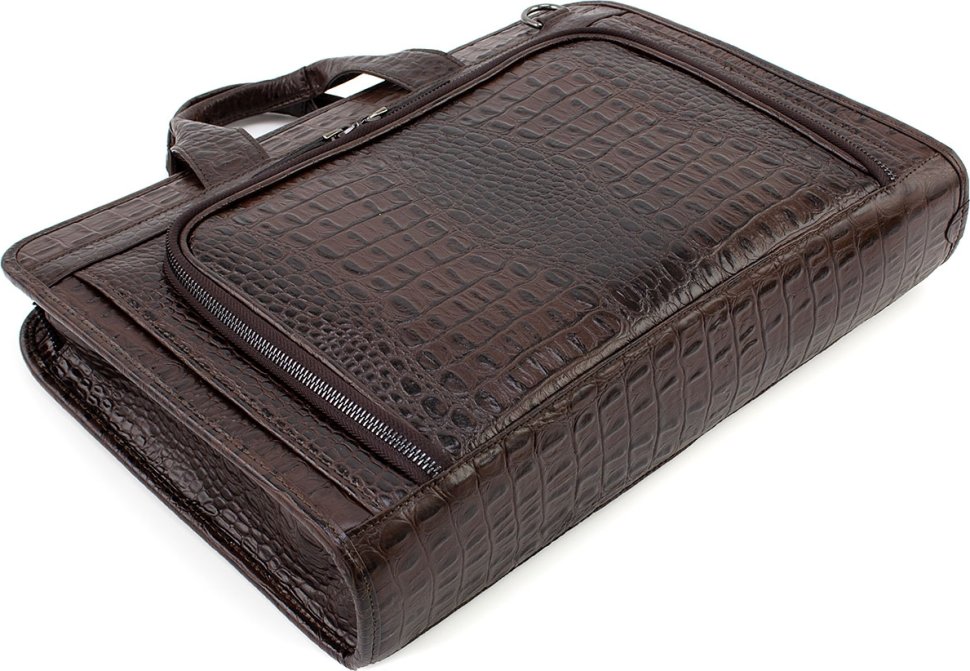 Чоловіча ділова сумка-портфель із натуральної шкіри темно-коричневого кольору KARYA (21741)