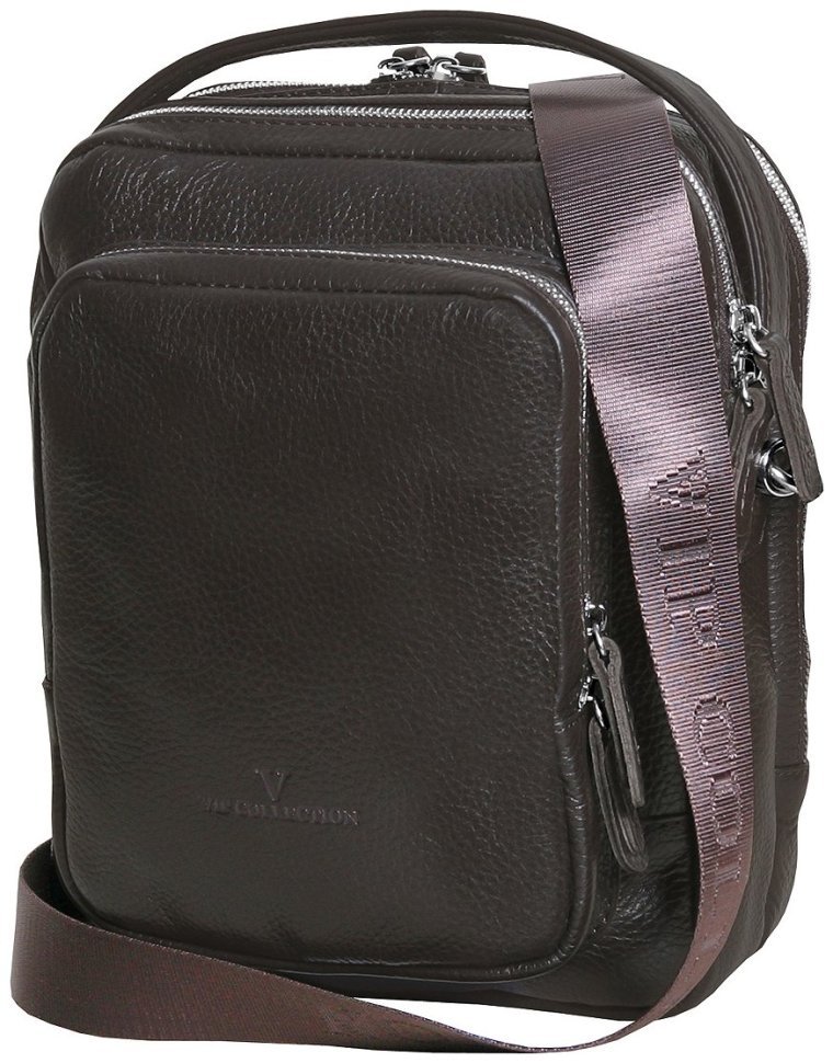 Чоловіча барсетка з ручкою для носіння із фактурної шкіри на 3 відділення коричневого кольору Vip Collection 102372 фото №1 Чоловіча барсетка з ручкою для носіння із фактурної шкіри на 3 відділення коричневого кольору Vip Collection 102372 modnotak фото №1