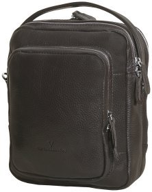 Мужская барсетка с ручкой для носки из фактурной кожи на 3 отделения коричневого цвета Vip Collection 102372