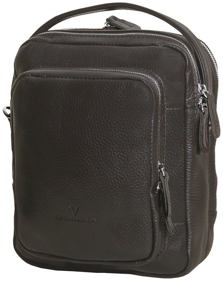 Чоловіча барсетка з ручкою для носіння із фактурної шкіри на 3 відділення коричневого кольору Vip Collection 102372 фото №2 Чоловіча барсетка з ручкою для носіння із фактурної шкіри на 3 відділення коричневого кольору Vip Collection 102372 modnotak фото №2