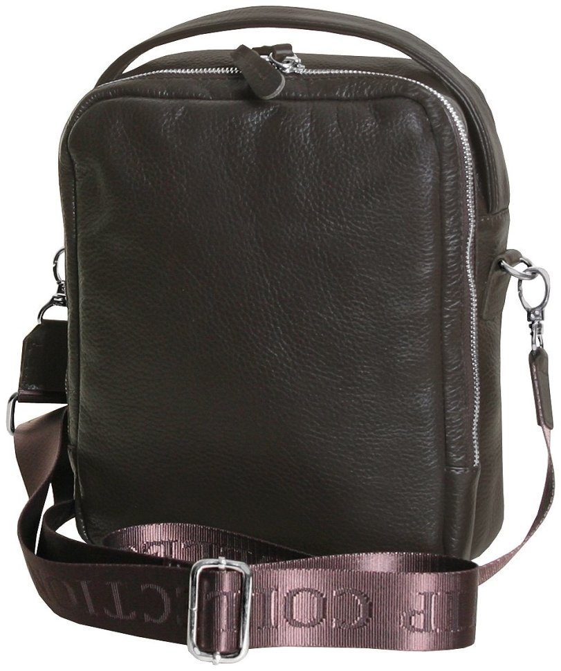 Чоловіча барсетка з ручкою для носіння із фактурної шкіри на 3 відділення коричневого кольору Vip Collection 102372 фото №3 Чоловіча барсетка з ручкою для носіння із фактурної шкіри на 3 відділення коричневого кольору Vip Collection 102372 modnotak фото №3