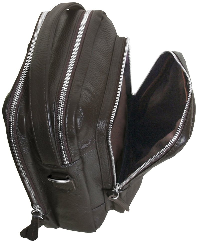 Чоловіча барсетка з ручкою для носіння із фактурної шкіри на 3 відділення коричневого кольору Vip Collection 102372 фото №6 Чоловіча барсетка з ручкою для носіння із фактурної шкіри на 3 відділення коричневого кольору Vip Collection 102372 modnotak фото №6