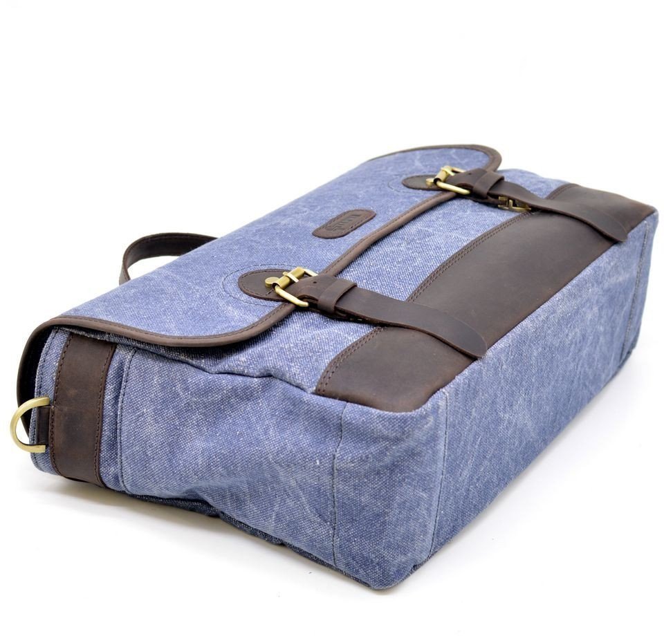 Текстильный портфель для мужчин голубого цвета с кожаными вставками TARWA (19920)