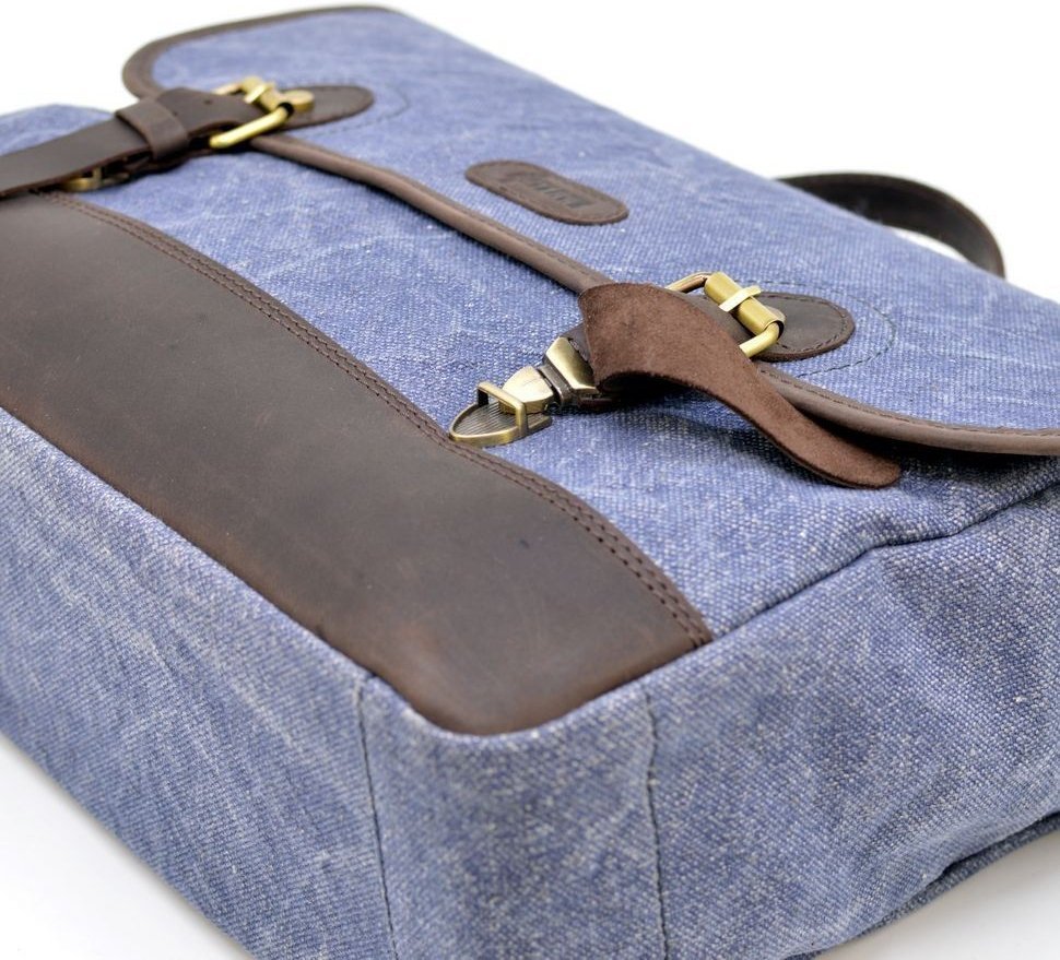 Текстильный портфель для мужчин голубого цвета с кожаными вставками TARWA (19920)