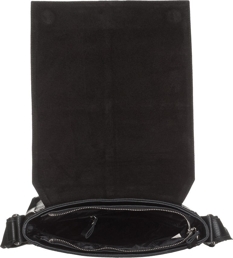 Черная мужская сумка из натуральной кожи флотар с навесным клапаном на магнитах SHVIGEL (00860)