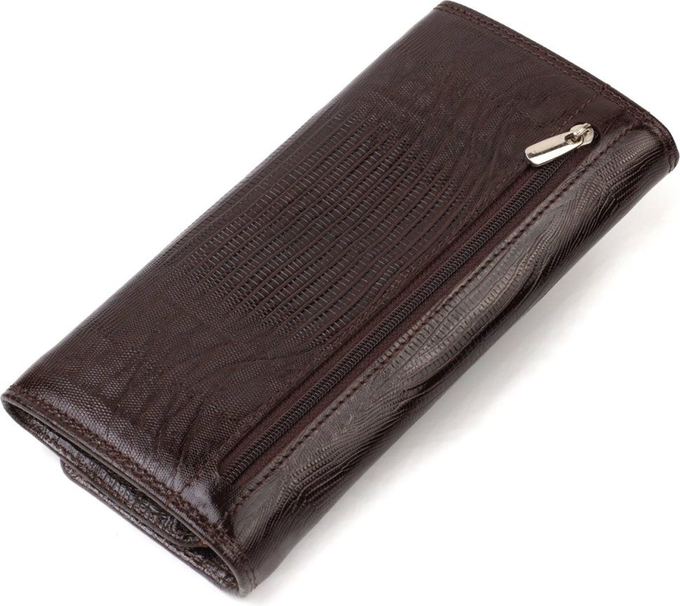 Коричневий жіночий гаманець з лакованої натуральної шкіри з тисненням CANPELLINI (2421708)