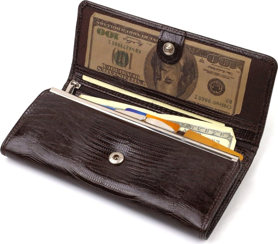 Коричневий жіночий гаманець з лакованої натуральної шкіри з тисненням CANPELLINI (2421708)