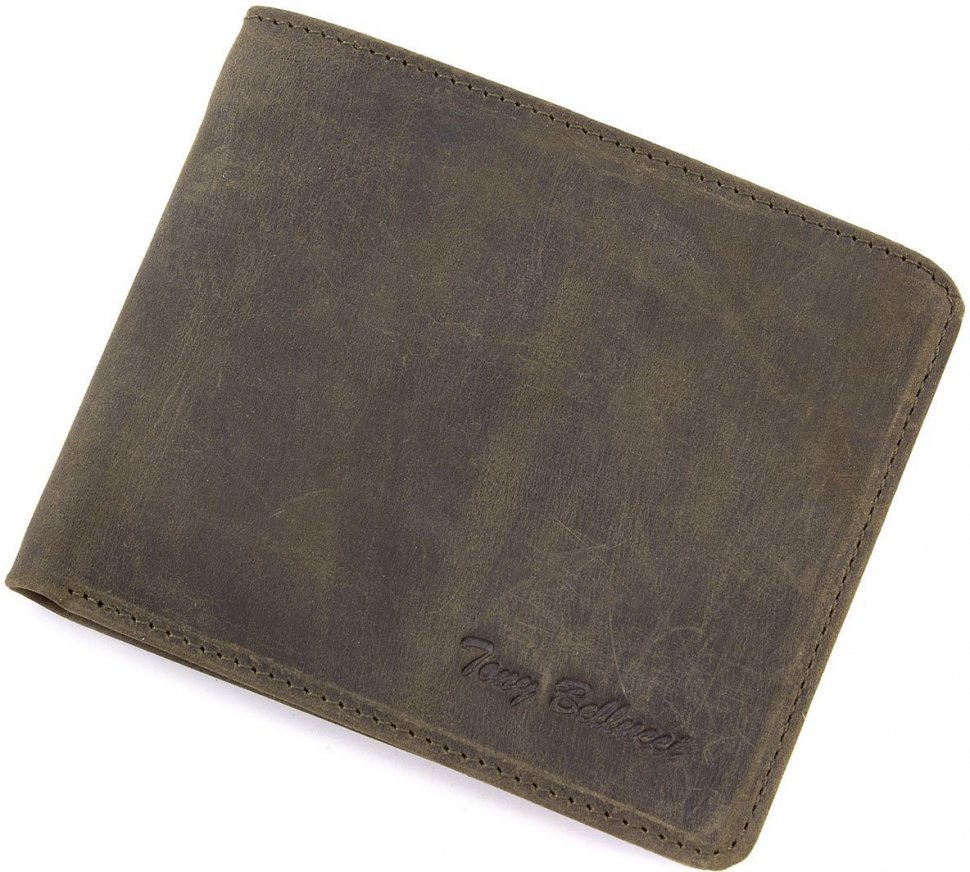 Мужское портмоне темно-зеленого цвета из кожи итальянского производства Tony Bellucci (10672)
