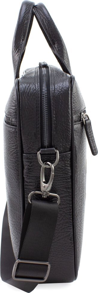 Добротна чоловіча сумка-портфель із натуральної шкіри чорного кольору на блискавці KARYA (10267)