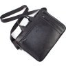Добротна чоловіча сумка-портфель із натуральної шкіри чорного кольору на блискавці KARYA (10267) - 6