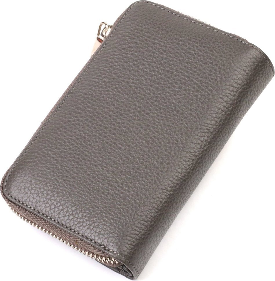 Сірий жіночий гаманець середнього розміру з натуральної зернистої шкіри CANPELLINI (2421908)