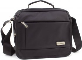 Текстильная горизонтальная мужская сумка-мессенджер черного цвета Leadhake (10332)