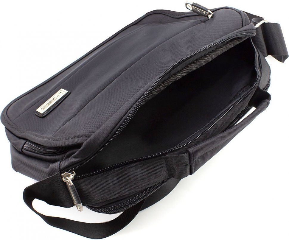 Текстильна горизонтальна чоловіча сумка-месенджер чорного кольору Leadhake (10332)